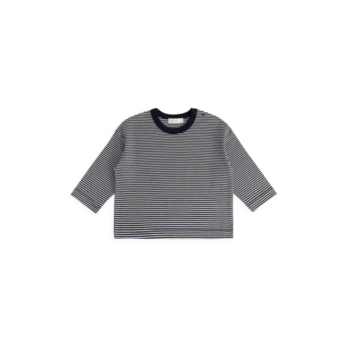 Pima Cotton Edward Long Sleeve Top - Petite Stripe Cloud/Maritime
