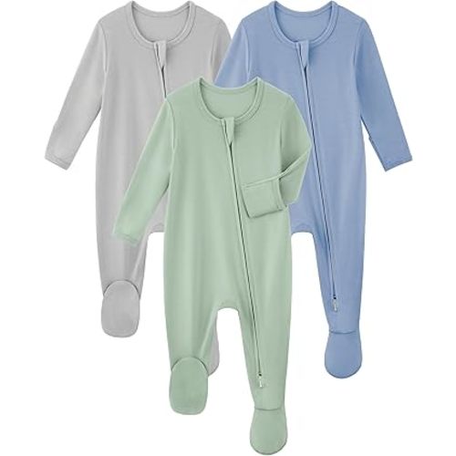 Yoofoss Rayon Made From Bamboo Baby Pajamas 3pcs Newborn Sleepers For Boy Girl Clothes, 0-3 3-6 6-9 Months Footed Pjs