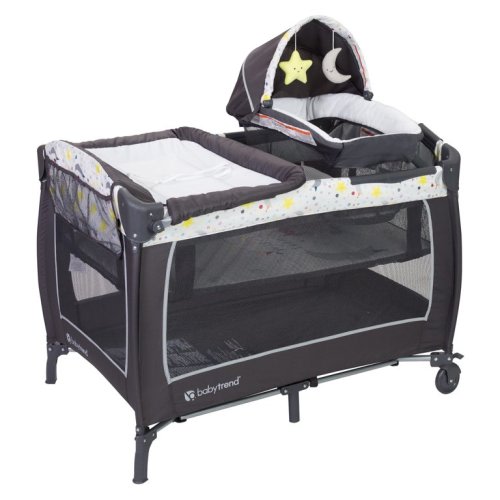 Baby Trend Lil Snooze Deluxe II Nursery Center Playard with Bassinet and Travel Bag for Girls and Boys - Twinkle Twinkle Little Moon