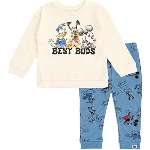 Disney Waffle Knit Pullover Sweatshirt and Jogger Pants Outfit Set Newborn to Little Kid Sizes (0-3 Months - 5)