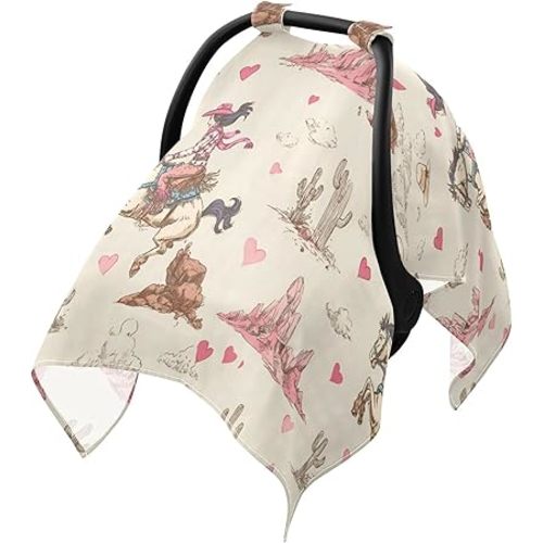 Western Cowgirls Retro Car Seat Cover Baby Breathable Soft Infant Carseat Covers Canopies Babies Carrier Covers for Girl Boy