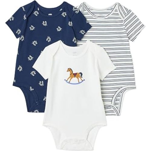 Amazon Essentials x Sofia Grainge Unisex Babies' Short Sleeve Crewneck Bodysuit, Pack of 3