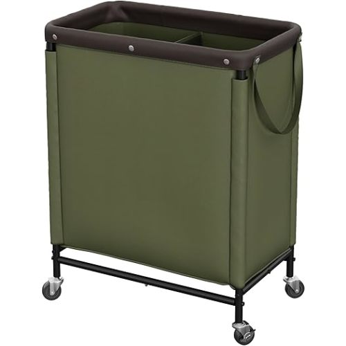StorageWorks Laundry Hamper 2 Section, 100L Rolling Laundry Sorter Cart with Removable and Washable Liner Bag, Clothes Hamper with Wheels and Handle for Laundry Room and Bedroom, Green