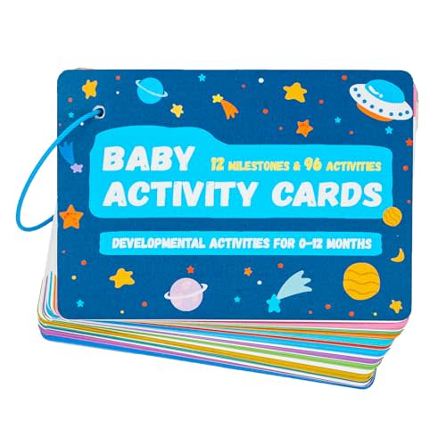yusetoyue Baby Activity Cards for 0-12 Months – 96 Activities Covering Milestones | Newborn & Infant Essentials Must-Haves for New Moms & First-Time Parents