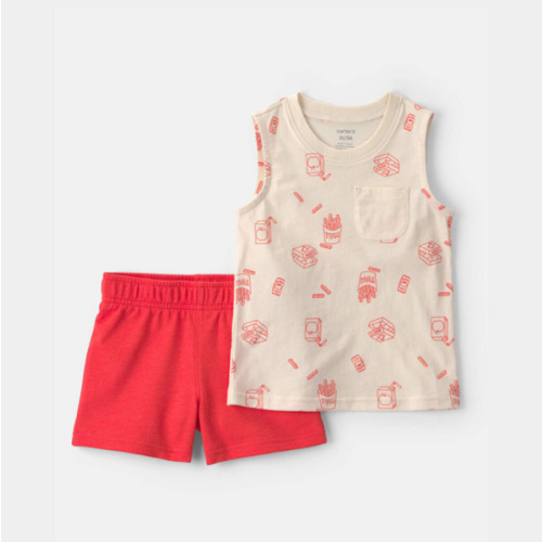 Toddler Boy 2-Piece Snack Time Top & Short Set - Cream/Orange | Carter's