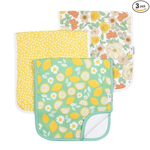 Copper Pearl Premium Baby Burp Cloths - 3-Pack Large Cotton Burp Cloths, Extra Soft Spit Up Rags with 3 Absorbent Layers, Perfect for Baby Girl Gifts (21" x 10" Size, Lemon Set)