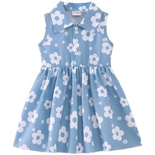 Saeaby Baby Girl Dress Summer Dresses Toddler Girl Clothes Polo Collar Ruffle Sundress Sleeveless Outfit for Girls