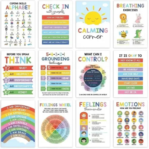 12 Pcs Preschool Mental Health Posters – Laminated Feelings Wheel - TikTok Shop