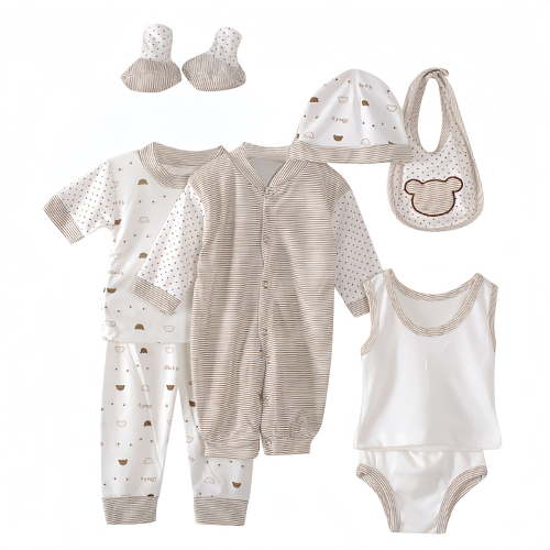 Odeerbi Baby Boy Girl Clothes 8PCS Layette Set Newborn Tops+Hat+Pants+Bib+Sock Shose+Romper