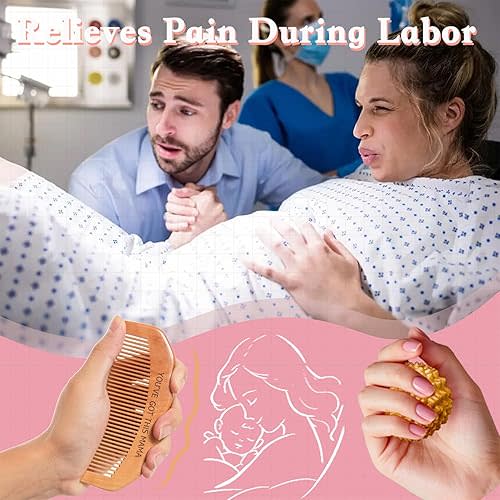 Birth Comb Acupressure Massage Ball Set - Wooden Labor Comb Natural Labor and Delivery Essentials, Mom to Be Gift, New Mom Gifts for Labor Pain Relief