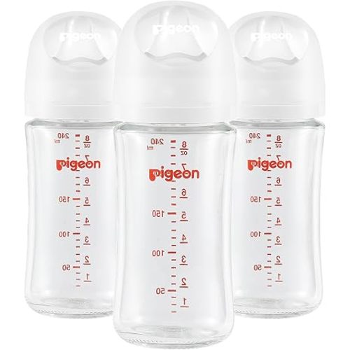 Pigeon Glass Baby Bottles Wide Neck, 8.1 Oz, Pack of 3