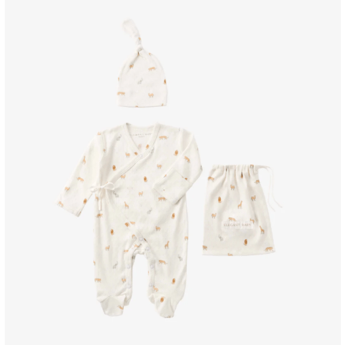 Neutral Safari Print Organic Cotton Pointelle Layette 2 Pc Gift Set