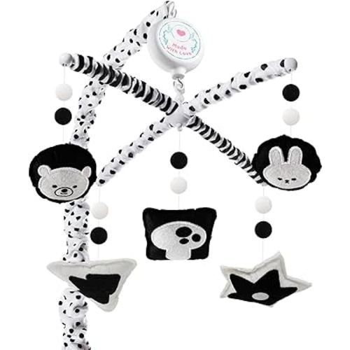 Montessori Baby Crib Mobile – High Contrast Mobile for Crib, Black and White Nursery Mobile with Upgraded 3-Mode Music Box, Visual Development, Fits Standard Cribs