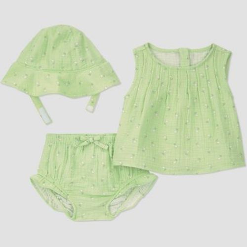 Carter's Just One You® Baby Girls' 3pc Floral Tank Top with Bloomer and Hat Set - Green Newborn