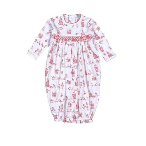 CHT-519 Red Christmas Toile Hand Smk Gown