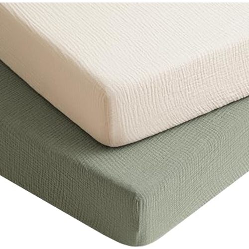 Konssy 2 Pack Muslin Crib Sheets for Baby Boys & Girls, 52" x 28"