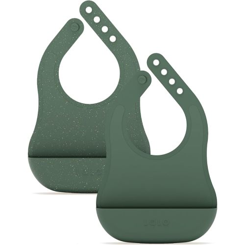 Lalo The Bib - Waterproof, Non-Toxic Silicone Baby Bib with Adjustable Neck Band & Silicone Food Pouch Catcher, Set of 2