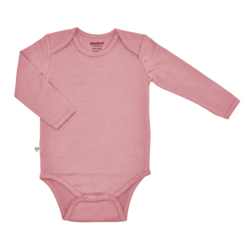 Baby Bodysuit, Long Sleeve, Merino Wool, Blush