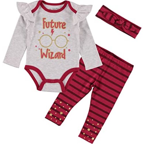 Harry Potter Baby Girls Clothing 3-Piece Set with Bodysuit, Leggings, and Headband Gifts for Baby Girls