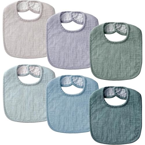 6-Pack Muslin Baby Bibs for Unisex Boys Girls, Cotton Baby Drool Bibs, Drooling and Teething Bibs for Infant