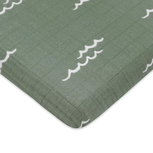 Babyletto 100% Organic Cotton All-Stages Midi Crib Sheet, GOTS-Certified, Fitted 360°, Ultra-Soft and Breathable Muslin - Ocean Waves