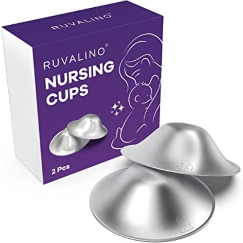 Original Silver Nursing Cups, RUVALINO® Breastfeeding Essentials Nipple Shields for Nursing Newborn, Nipple Cover for Breastfeeding, Healing Cups for Sore Nipple Relief, No Need Nipple Cream (Regular)