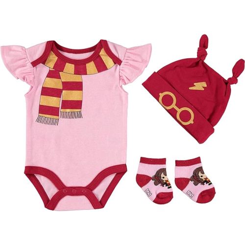 Harry Potter Baby Girls' Bodysuit, Knotted Cap & Socks Gift Set