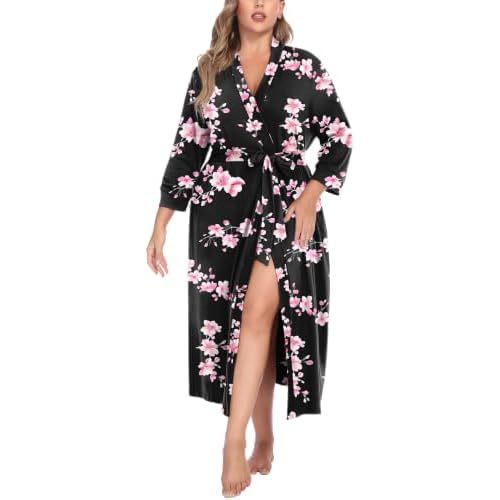 IN'VOLAND Womens Plus Size Kimono Robes Long Knit Bathrobe Ladies Sleepwear