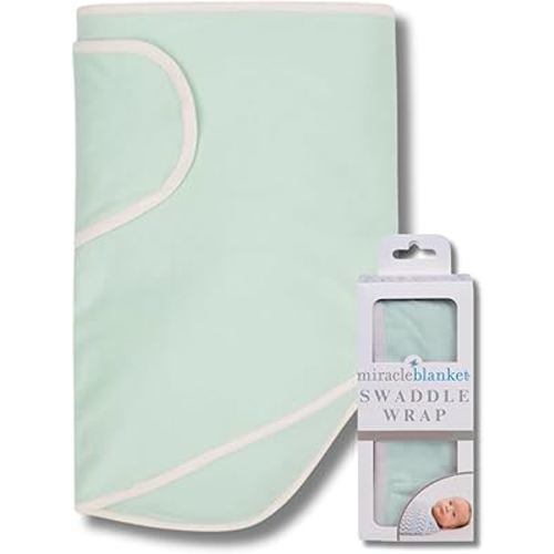 Miracle Blanket Swaddle Wrap – Help Your Newborn Sleep Longer – Soft & Secure Sleep Sack for Infants – Easy-to-Use Swaddling Blanket for a Calm Baby (Green with Beige Trim)