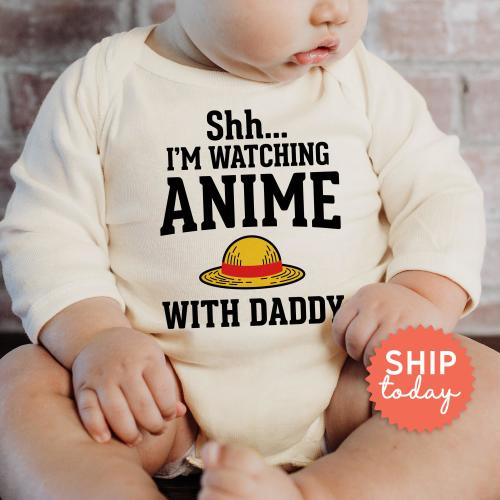 Anime Baby Onesies® Brand, Anime Bodysuit Watching Anime Daddy, Baby Shower Anime(BC-TRE73)