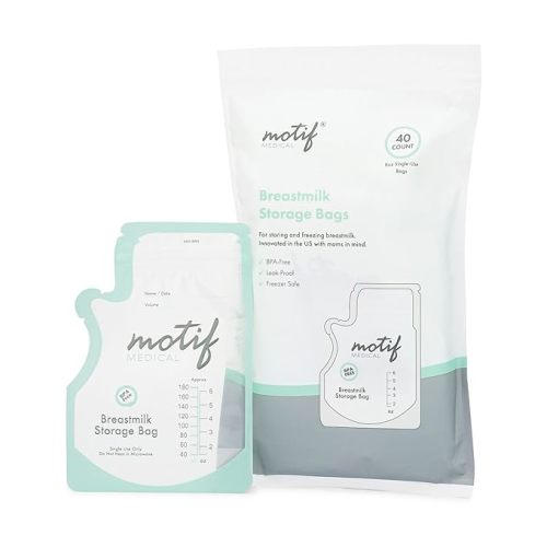 Motif Medical Breastmilk Storage Bags - Breastmilk Freezer Bags w/Easy Pour Spout, Write-On Label - Leak-Proof Double Zipper Milk Bags for Breastmilk - Breastfeeding Mom Gifts (6 oz, 100 Count)