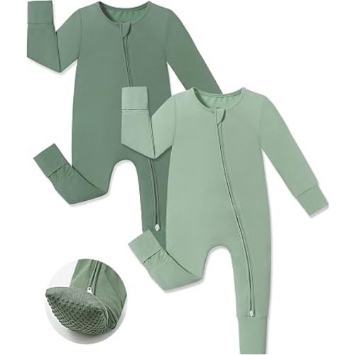 JunNeng Viscose from Bamboo Baby Boy Sleeper Pajamas with Mitts | 2 Way Zipper, Fold-over Mitts, Non-Slip for 6-18 Months, Sleep'N Play Romper, Snug & Breathable, Strethcy & Soft