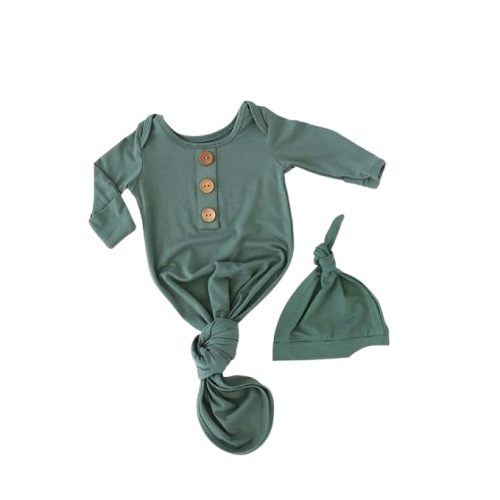 Caden Lane Newborn Knotted Gown with Hat, Soft Bamboo Viscose Baby Sack, Unisex Infant Breathable Night gown