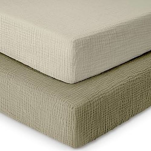 Dreamology Standard Crib Sheets, Muslin Crib Sheets, 100% Cotton Crib Sheet Fitted, for Girls, Boys, 2 Pack, Muslin Crib Sheet for Standard Crib, 28x52 Crib Mattress Sheets | Olive and Ecru