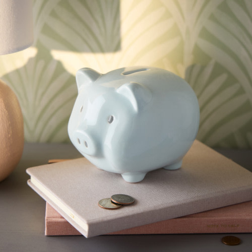 Blue Ceramic Classic Piggy Bank - 7x5.5x6in