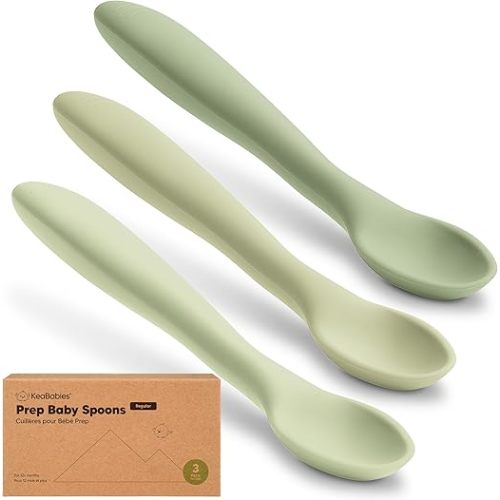KeaBabies Silicone Baby Spoons Self Feeding 6+ Months - 3-Pack Baby Utensils, Infant Spoons 6-12 Months Weaning, Eating, Toddler First Food Training, Kids Feeding Supplies Essential Set (Sage)