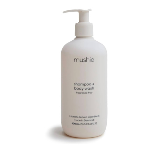 mushie Baby Shampoo & Body Wash | Gentle Formula for Delicate Skin | Certified Organic | Made in Denmark, 13.53 fl oz (Fragrance Free)