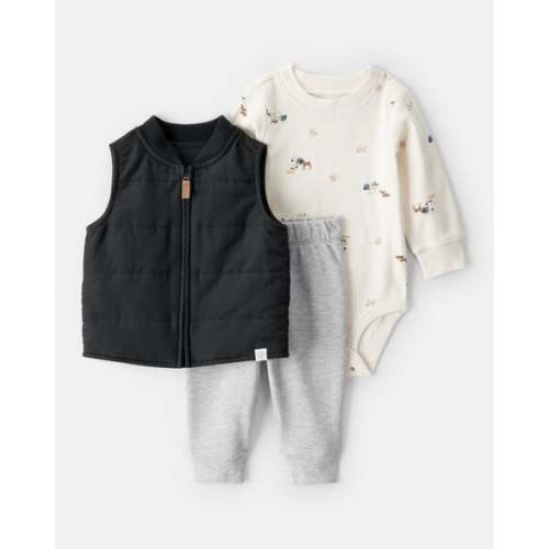Baby Boy 3-Piece Quilted Vest Outfit Set - Grey/Black | Carter's