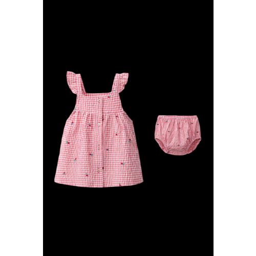 EMBROIDERED GINGHAM FLORAL DRESS AND PANTIES - White / Red | ZARA United States
