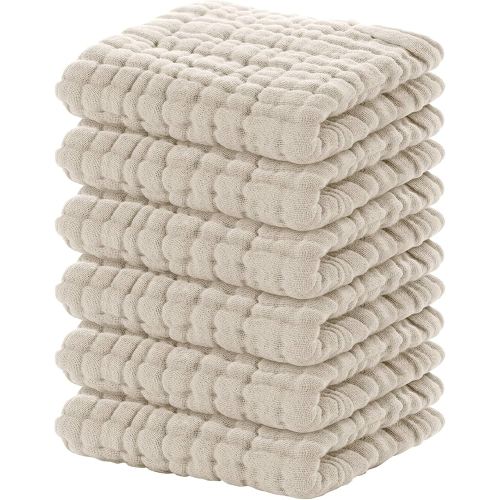 Yoofoss Muslin Baby Washcloths 100% Organic Cotton Face Towels 6 Pack Wash Cloths for Baby 12x12in Soft and Absorbent Baby Wipes (Apricot)
