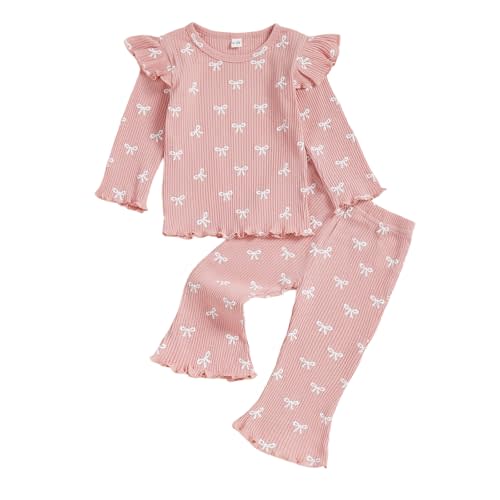 Seyurigaoka Toddler Baby Girl Fall Clothes Set Ruffle Long Sleeve Top Bell Bottoms Flare Pants 2Pcs Outfits