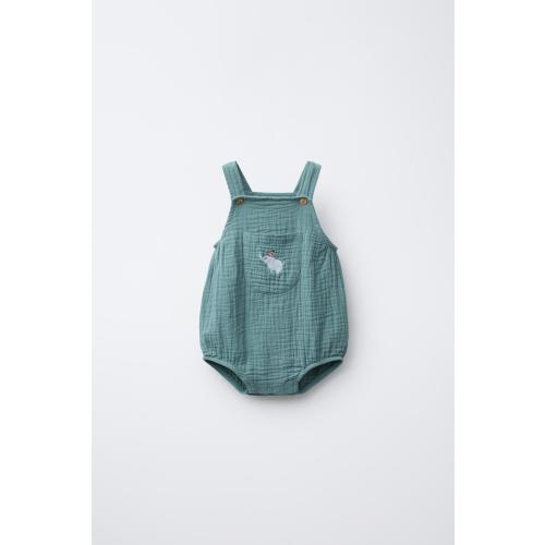 TEXTURED JUMPSUIT WITH ELEPHANT EMBROIDERY - Sea green | ZARA