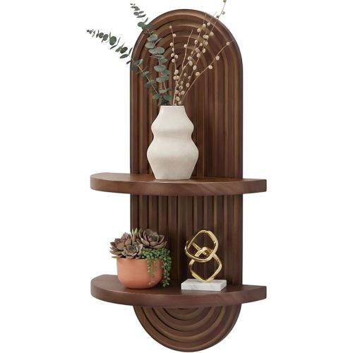 SweetSage Mordern Wall Shelf with Arched Mid Century Art Boho Decor Design Floating Shelves for Home Bedroom Living Room Farmhouse Display Wall Plant Holder Decoration, 22 x 11.8 Inch, Walnut