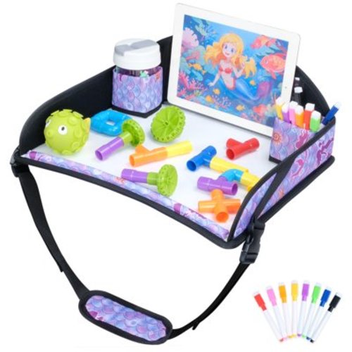 Kids Travel Tray for Toddler Car Seat, Travel Lap Tray for Airplane, Multifunctional Activity Tray for Kids Toddlers Boys Girls, Kids Travel Desk Essential Accessories (Mermaid)…