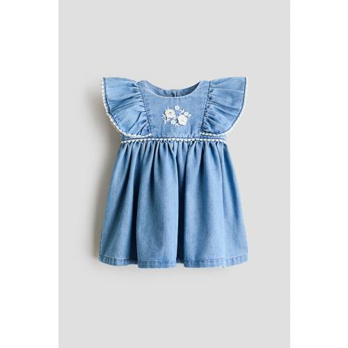 EMBROIDERED-DETAIL DENIM DRESS