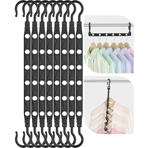 Space Saving Hangers, 8-Pack Reinforced Collapsible Hangers with 360° Swivel Hook, Hanger Hooks Space Saver for Closet Organizers and Storage, Dorm Room Essentials, Fully Assembled, Black