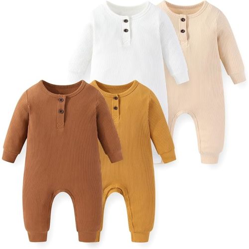 JELYLOVE Unisex Long Sleeve 4-Pack Baby Romper infant Boy Girl Jumpsuits 0-24Months New Born Outfits