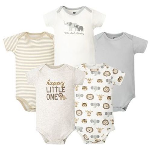 Hudson Baby Infant Cotton Bodysuits 5-Pack, Happy Little One Safari, 12-18 Months