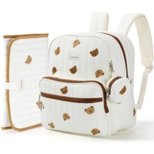 GOBABYMART Large Diaper Bag Backpack with Changing Pad, Insulated Bottle Pockets, Travel & Hospital Bag for Mom & Dad (Small - Beige Bears)