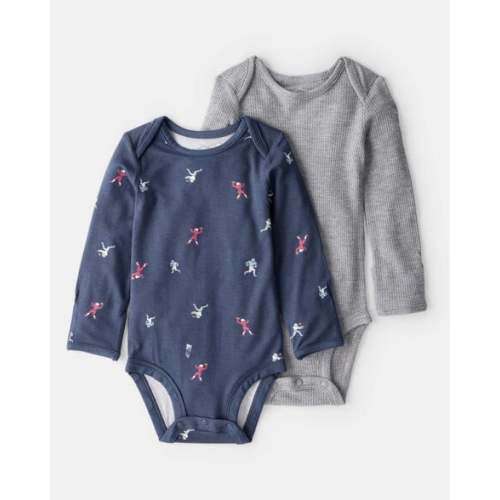 Baby Boy 2-Piece Football Print PurelySoft Long-Sleeve Multipack Bodysuits - Navy/Grey | Carter's